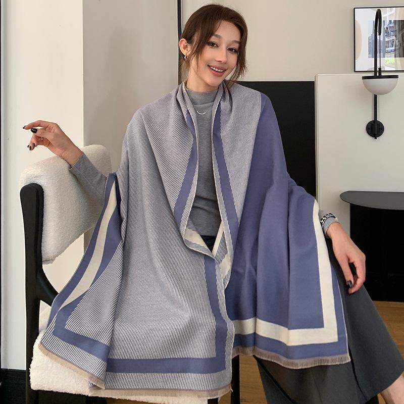 

Женская теплая шаль в скандинавском стиле - Зимняя из искусственного кашемира с геометрическими линиями 65x190 cm