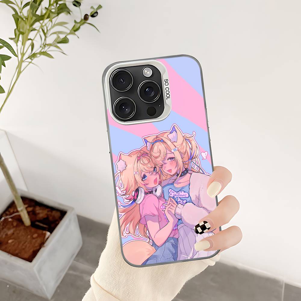 Cartoon F-FUWAMOCO Phone Case For IPhone 17 16 15 14 13 12 11 Pro Max Plus Color Shockproof Back Silver Cover