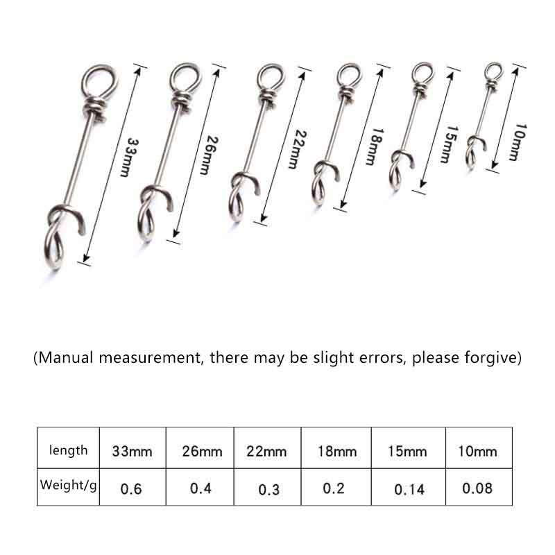 50Pcs Strengthen Stainless Steel Quick Lock Snap Spring Clamp Buckle Lure Drop Rigs Safety Connector Bait Hook For Fishing