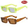 2pcs Sets Trendy Rectangle Sunglasses Small Frame Square Sunglasses Outdoor Sports Travel Vintage Gradient Eyeglasses UV400