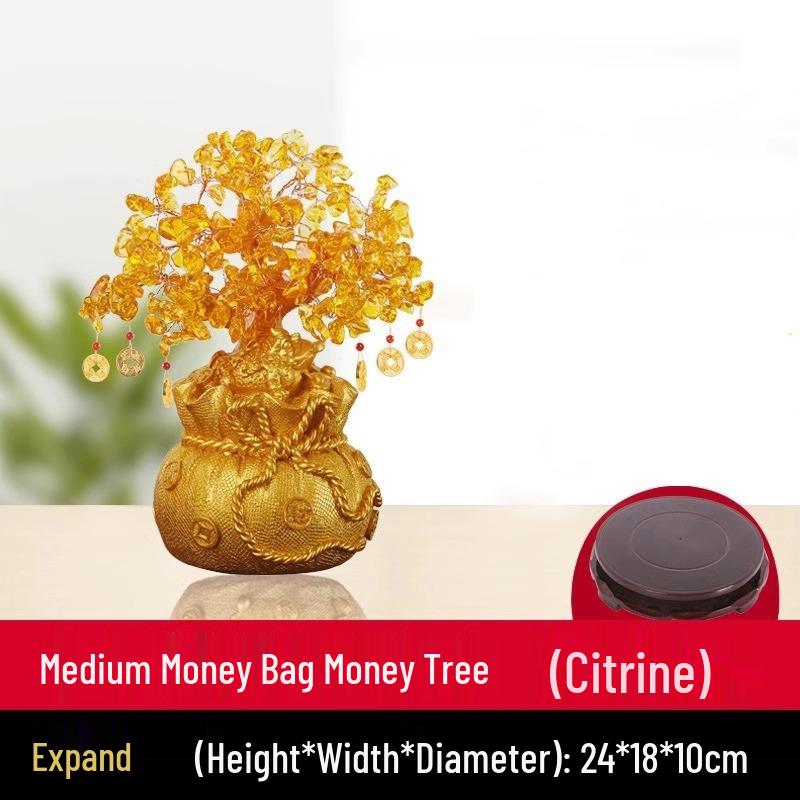 Citrine Money Tree Figurine: Attracts Wealth & Fortune, Perfect for Wine Cabinet or Living Room Entrance Decor.