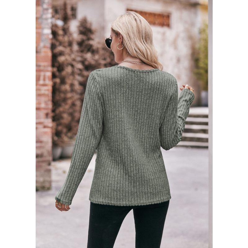 YYFS Women's Fashion Casual Spring Fall Solid Color Print Long Sleeve O-Neck Blouses & Shirts