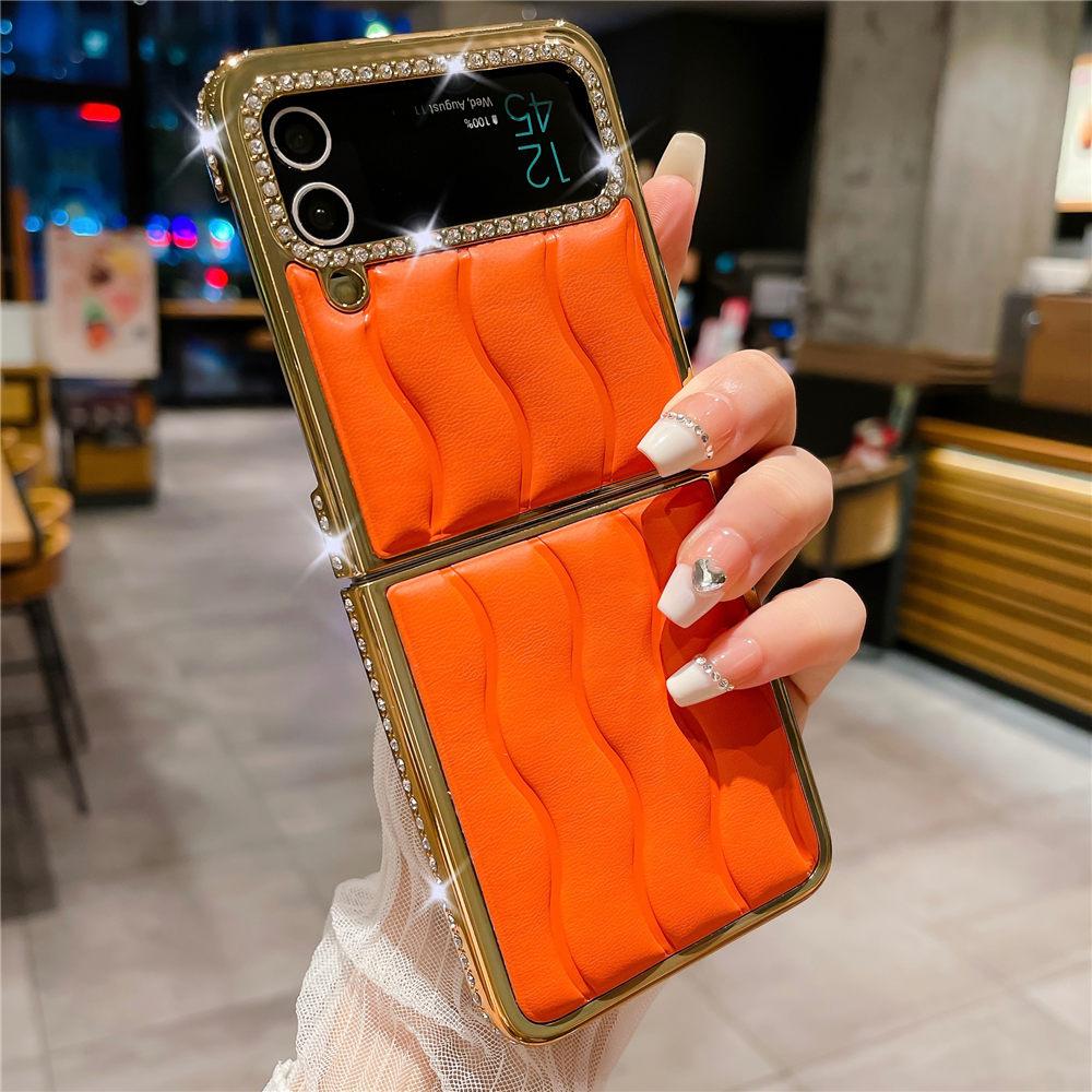 Luksusowe Złocone Diamentowe Skórzane Etui Na Samsunga Z Flip 6 Flip 5 Flip 4 3 Wstrząsoodporne Etui Na Telefon typu Flip6 Coque