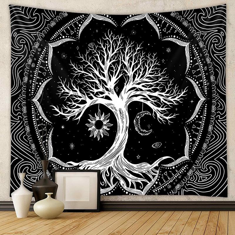 

Sanded Tree of Life Printed Tapestry Home Bedroom Wall Decoration for Holiday Party Indian Mandala Meditation Room Hanging Cloth 74x94cm(29x37in)