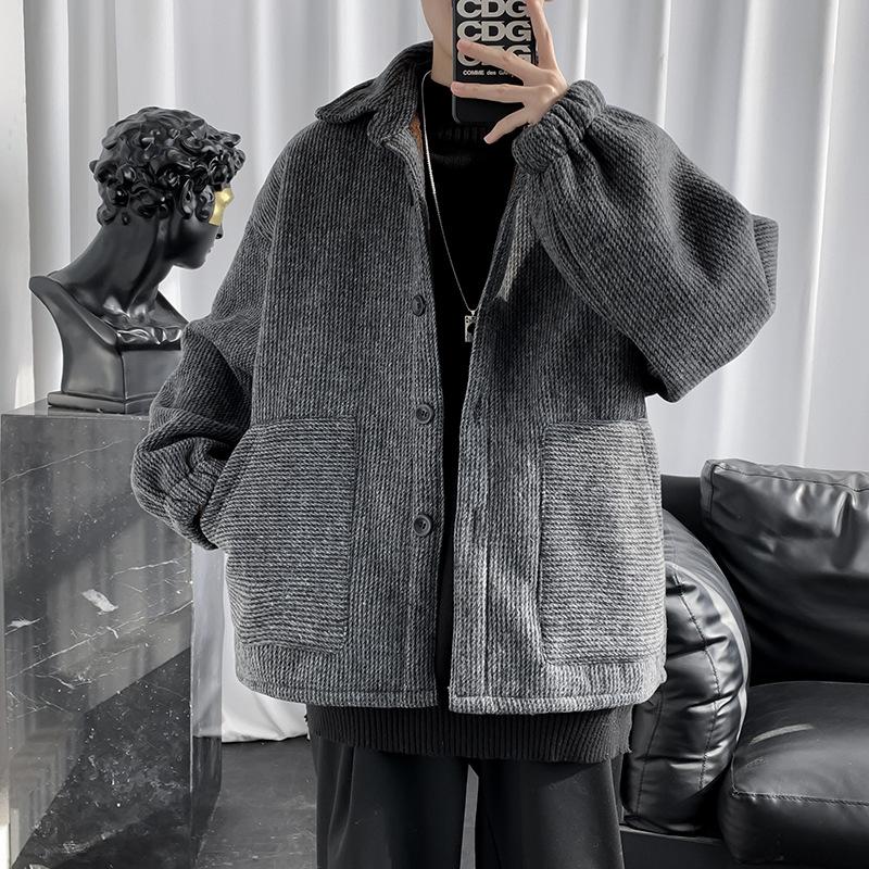 

Мужская теплая куртка-кардиган с тонкими лацканами на весну, осень и зиму больших размеров, повседневная удобная куртка с пуговицами и длинными рукавами XS