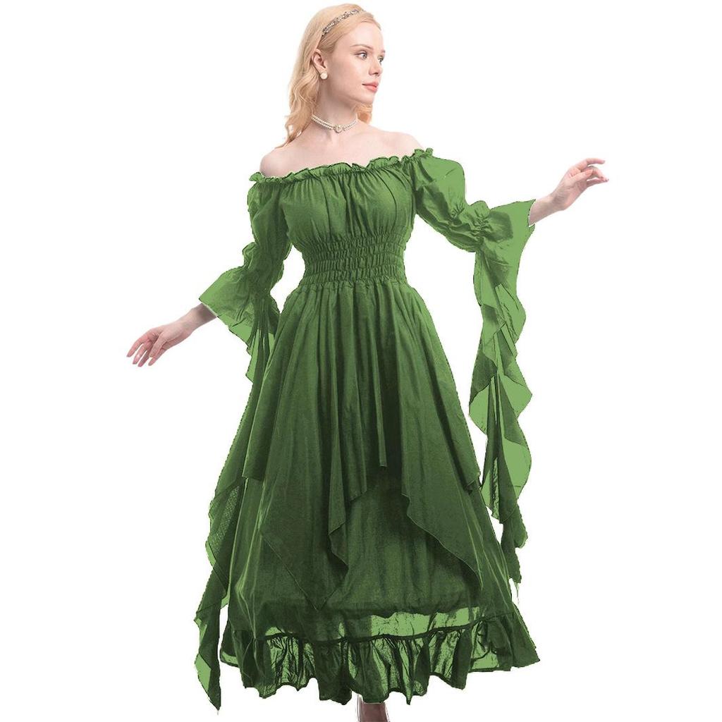 Medieval Renaissance Court Style Halloween Cosplay Dress with Tie-Up Waist Cincher