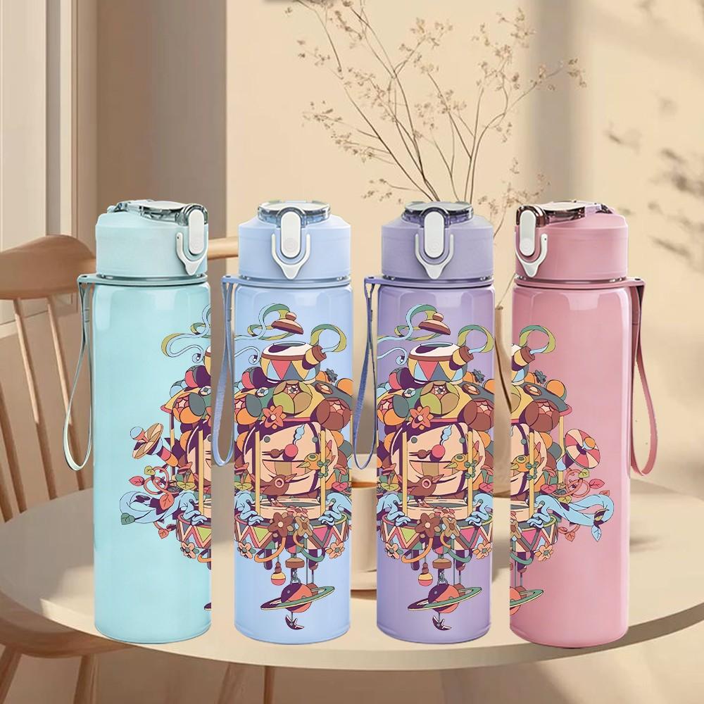 1PC Tower Swirl Abstract Graffiti Art 750ml Color Plastic Sports Water Bottle Leakproof Flip Straw Lid Suitable for Sports Office Home Use