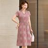 Pastel Women's Vintage Plaid Short-Sleeve Midi Dress