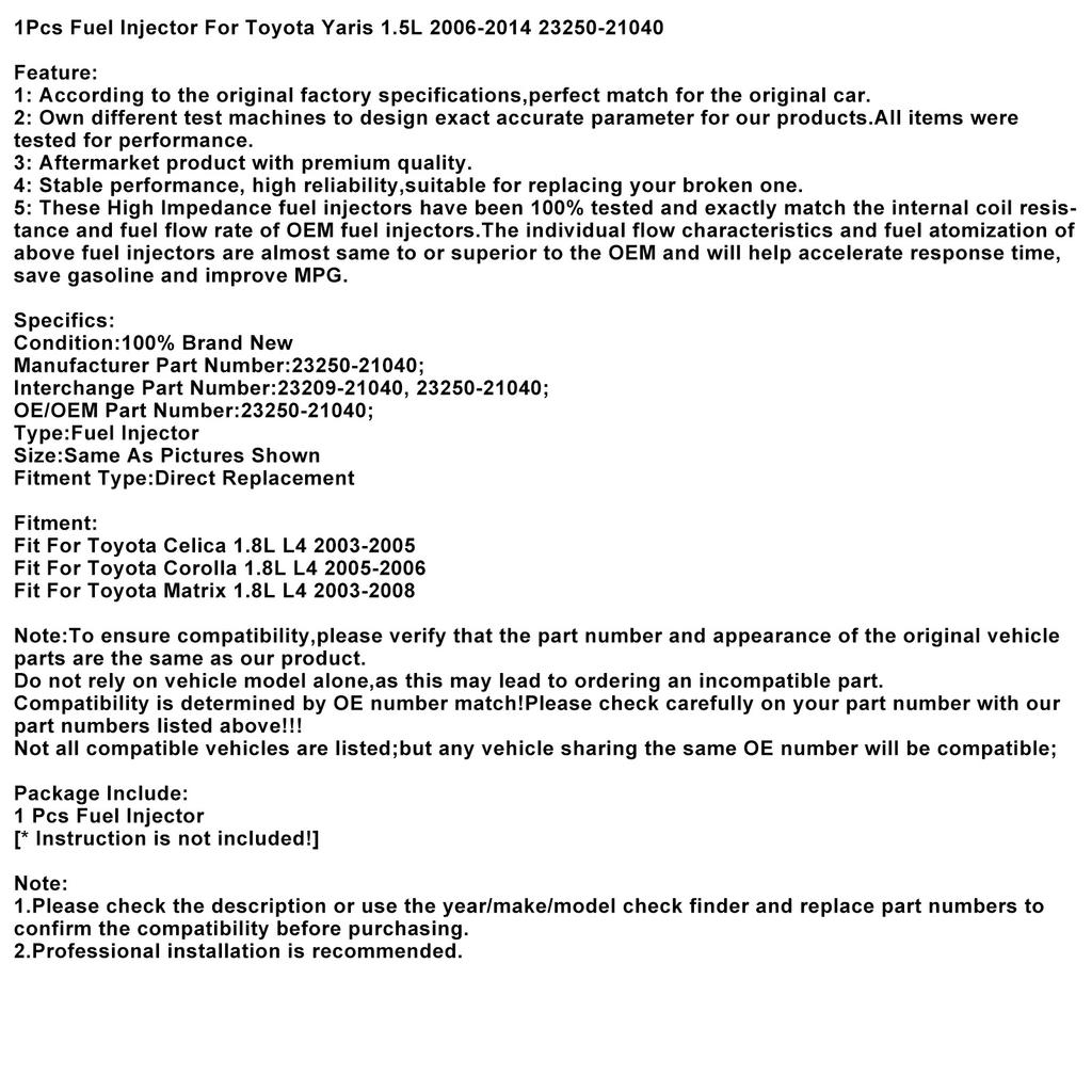 1 Stück Einspritzdüse für Toyota Yaris 1.5L 06-14 Celica 03-05 23250-21040
