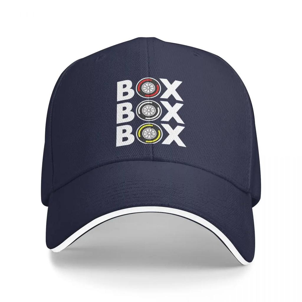 Box Box Box Tyre White Text Design F1 Car Racing Washed Mens Baseball Cap Sunprotection Trucker Snapback Caps Dad Hat Golf Hats