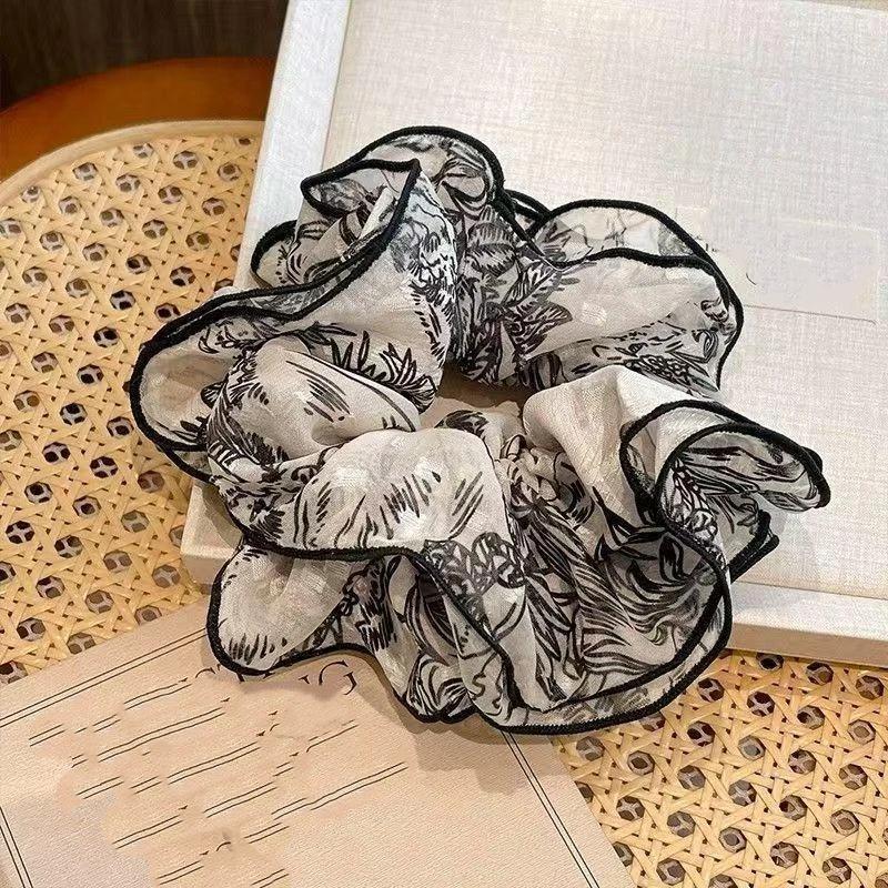Elegant Top Grade Print Chiffon Large Intestine Scrunchie For Women Lady Hair Tie Hair Band Hair Ring Fashion Hair Accessories