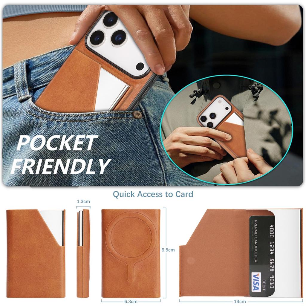 Mirror Wallet Card Slots Magnetic Leather Phone Case for IPhone 17 Pro Max 17 Air 16 15 14 Plus 13 12 Wireless Charging Cover