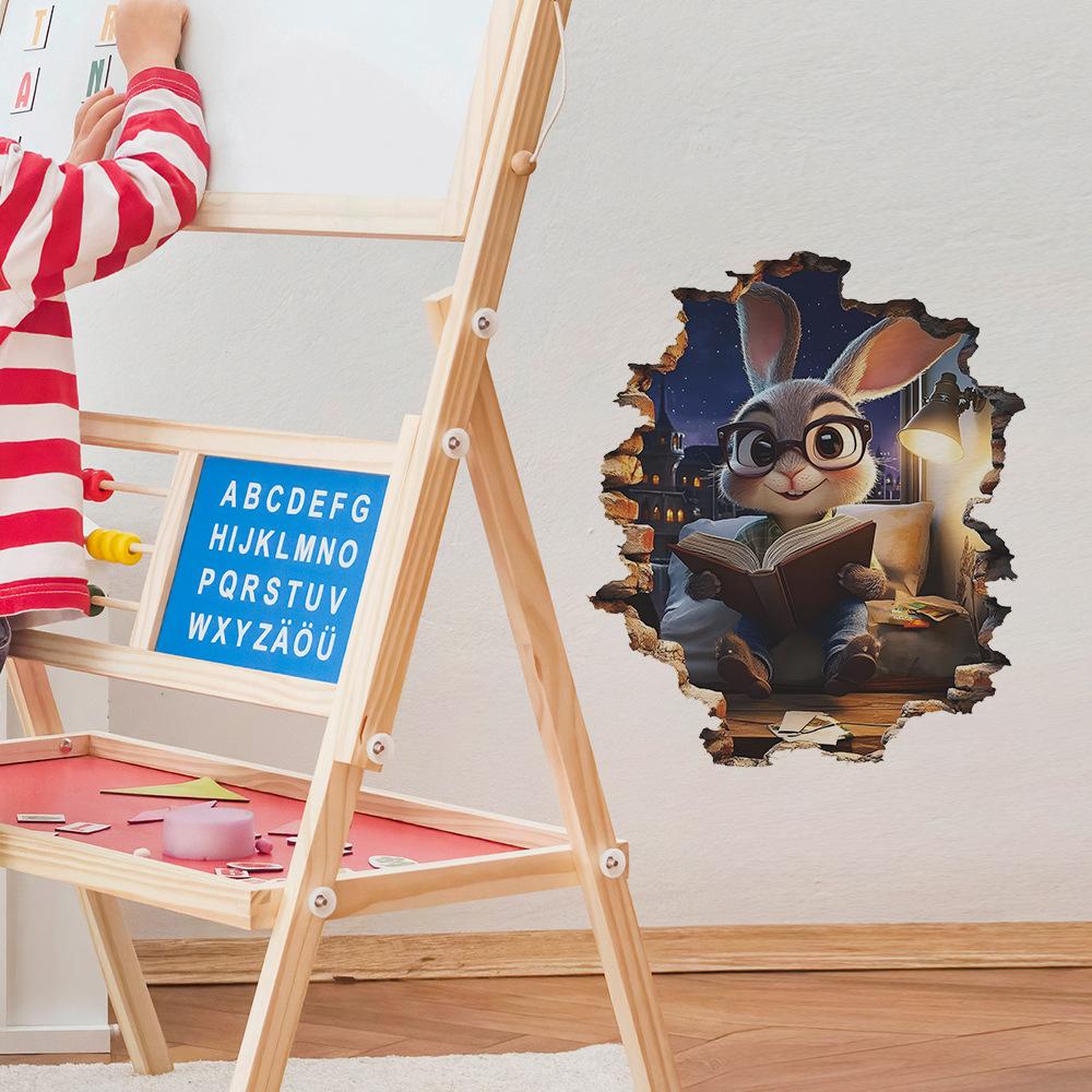 Cartoon Broken Wall Cute Rabbit Bedroom Living Room Home Wall Background Beautification Decoration Wall Stickers