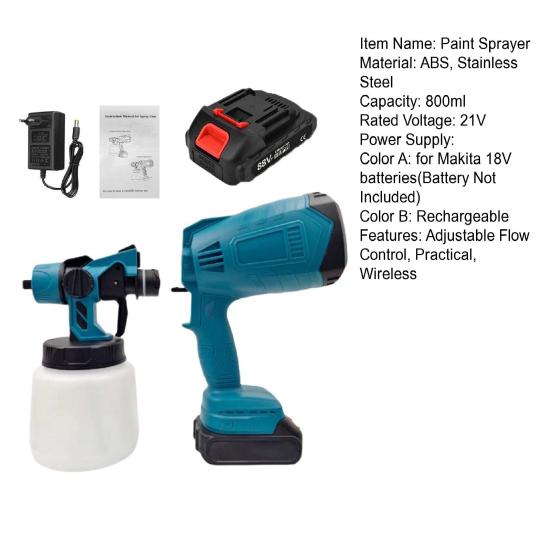 Cordless Paint Sprayer with Detachable Tank 3 Spray Patterns Adjustable Flow Control