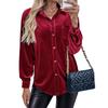 Damen Samt Button-Down Hemden Herbst Schick Lässig Vintage Oberteile V-Ausschnitt Raffinierte Blusen Langarm T-Shirts für Damen