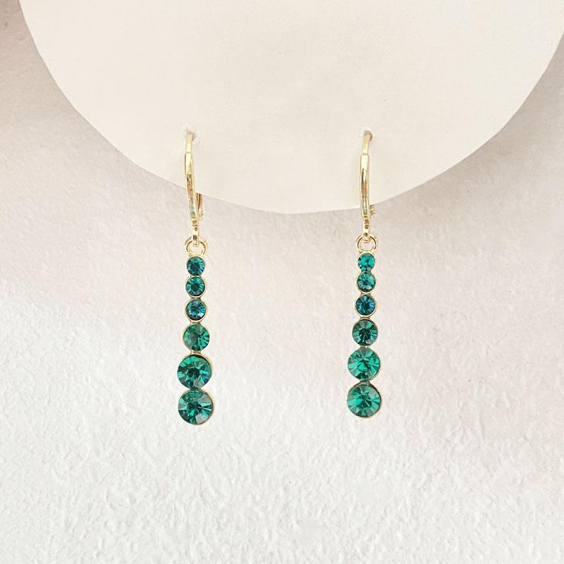 

Green Color Long Hang Earrings for Female Full Rhinestone Multi-layers Beads Dangle Earrings Gold Color Metal Side Earrings