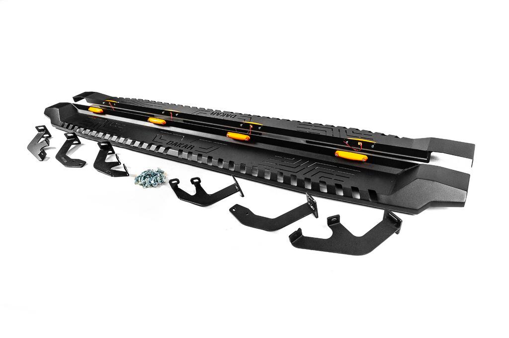 Боковые пороги Dakar V1 с LED (2 шт, металл) для Toyota Hilux 2015- гг