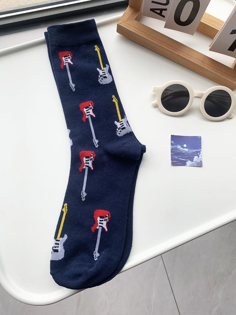 CHAOZHU 1 Paar Herrensocken Plus Übergröße Herbst Winter Lange Crew Ausgefallene Jacquard Männlich Lustig Musikliebhaber Geschenk Socken Für Mann