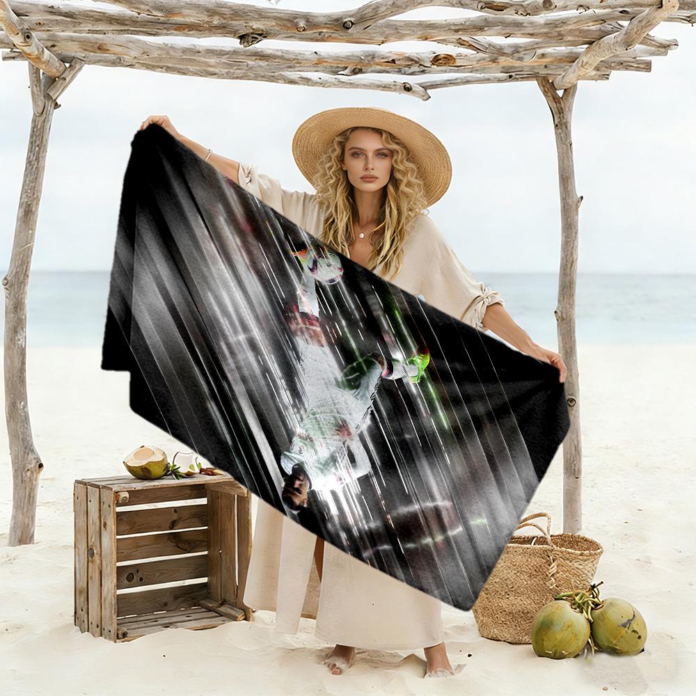 Soccer Player Action Beach Towel Super Soft Microfiber Quickdry Fabric Comfortable Lightweight