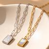 18K Gold-Plated Stainless Steel Necklace with White Mother-of-Pearl Square Pendant | French INS Style Fashion Jewelry