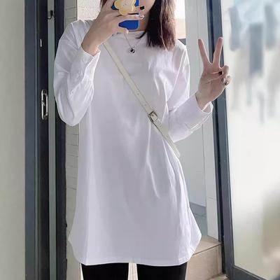 Neu Herbst und Winter Neue Chic Weiß Lange-ärmeln T-shirt für frauen Mid-länge Reine Baumwolle Basis Shirt top Modische Innen