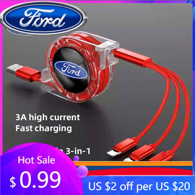New 2026 Car Sticker Ford New 2025 Hot 3 In 1 Micro USB Type C Charging Cable Multi Charger For Ford S MAX Ranger Focus Fiesta M