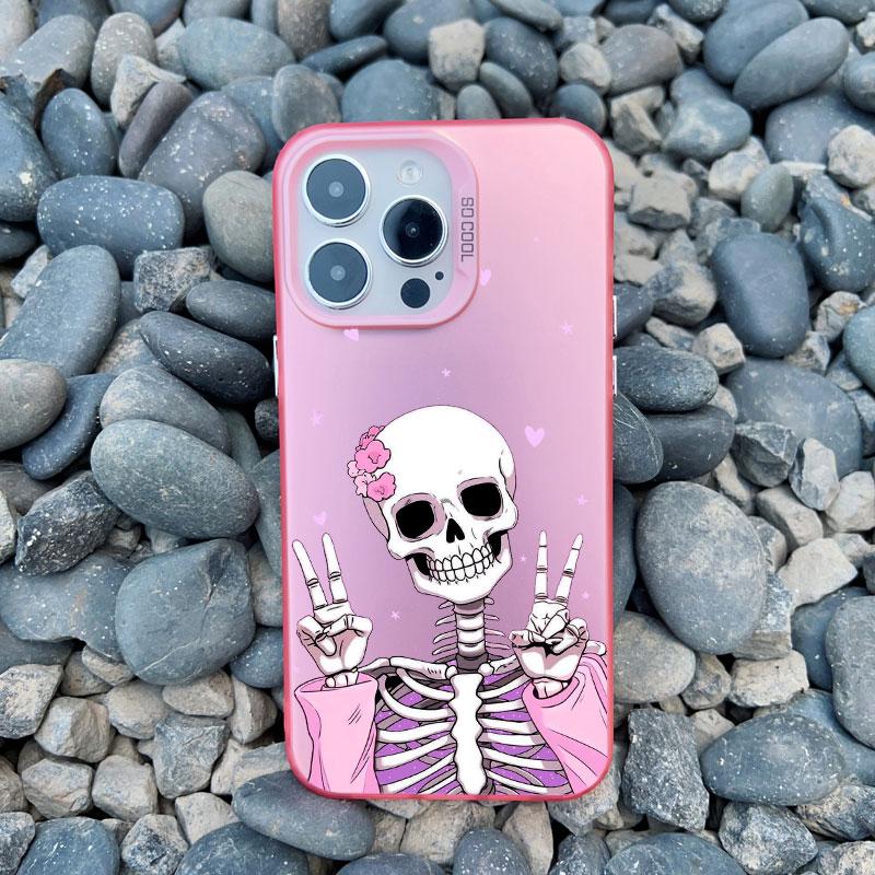 Fashion Pink Skeleton Ghost Laser Phone Case for iPhone 16 12 13 Mini 11 Pro Max 14 15 Pro Max 16 15 14 Plus Shockproof Covers