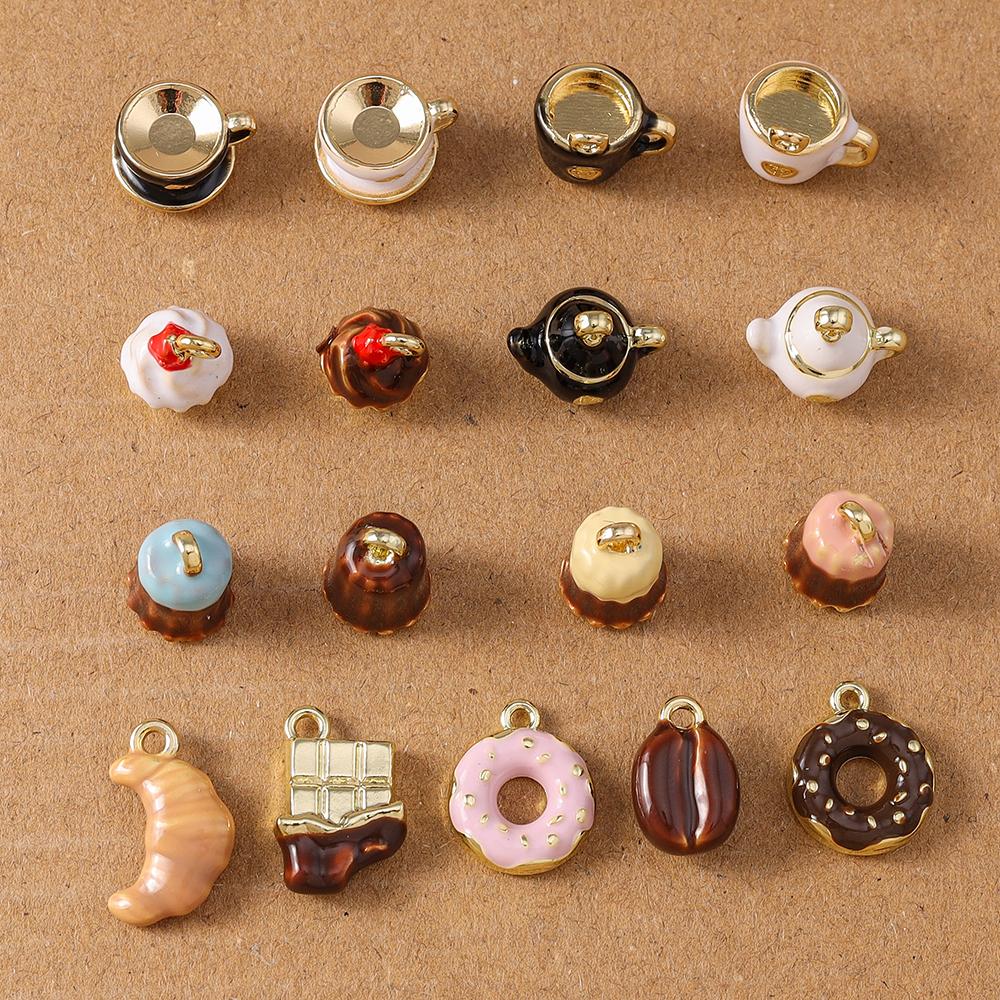 5pcs Cute Cofffee Cup Charms Cake Chocolate Doughnut Pendants for Making Earrings Necklace DIY Jewelry Accessories Supplies