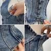 Denim Halter Crop Top: Punk Lace-up Sleeveless Slim Fit