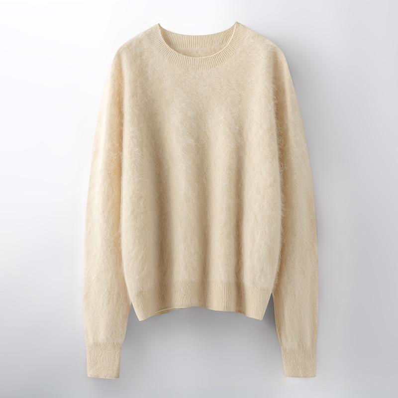 2025 Autumn/Winter Women's Seamless Knit Wool Sweater - Round Neck, Loose Fit, Plus Size, Long Sleeve Top