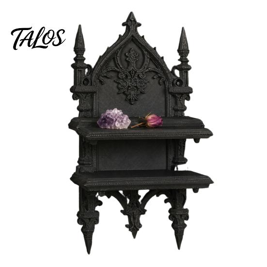Gothic Wall Decor 3D Printed Double Tier Mount Shelf, Floating Unique Dark Home Soft Furnishing Style Vintage Display Rack for Decoration Organizer
