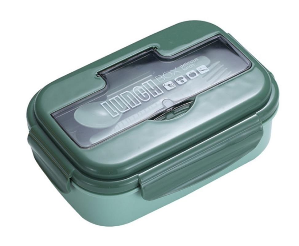 Student Lunch Box Japanese Style Vease Proof Food Container Wheat Straw Wheat Breakfast Bento Box with Fork Spoon | lunch boxes (green)