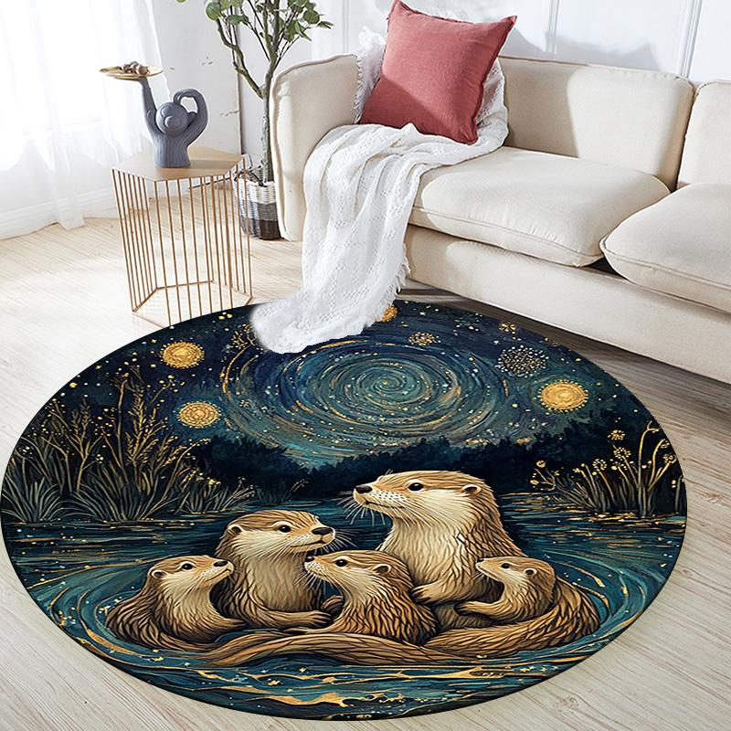 Otters Round Area Rug,Carpet Rug for Living Room Bedroom Sofa Playroom Decor,Non-slip Floor Mat
