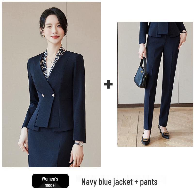 Autumn/Winter Flight Attendant Suit: Professional Long Sleeve Business Uniform for Receptionists and Beauty Salons.