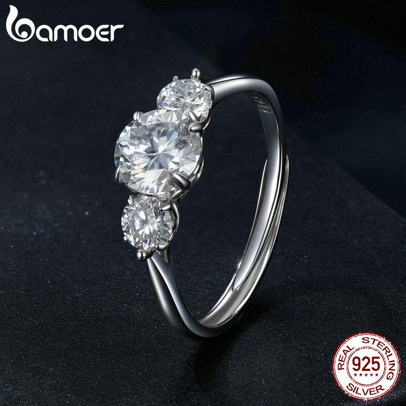 Bamoer Romantický prsten s moissanitem 1CT, stříbro 925, barva D, stohovatelný, snubní prsten, dárek k večírku
