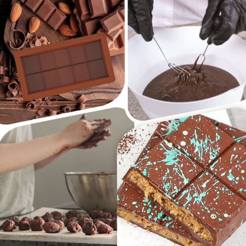 Silikonchokladform för chokladkakor, bakverk, 10-cells godisform, rektangulär silikonkakaform, chokladkaksform, stor livsmedelsgodkänd form