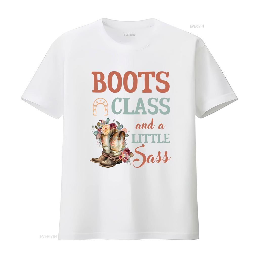 Horse T Shirt Boots Class And A Little Sass Lover Rider Owner Trainer HOR278F01 Vintage Washed Top For Everyday Wear Stretched