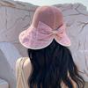 Spring and Autumn New Hat Women's Knitted Mesh Bow Bucket Hat Summer Colored Glue Sunscreen Visor