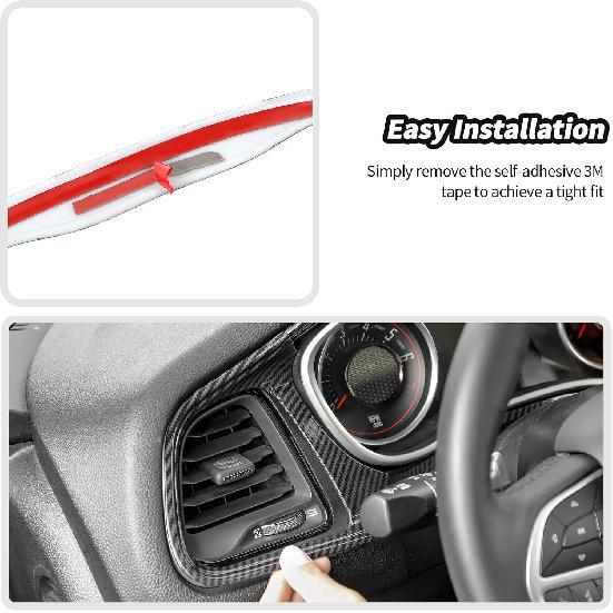 JeCar 4pcs Carbon Fiber Interior Accessories Trim for 2015-2024 Dodge Challenger - Dashboard Cover Decoration Upgrade