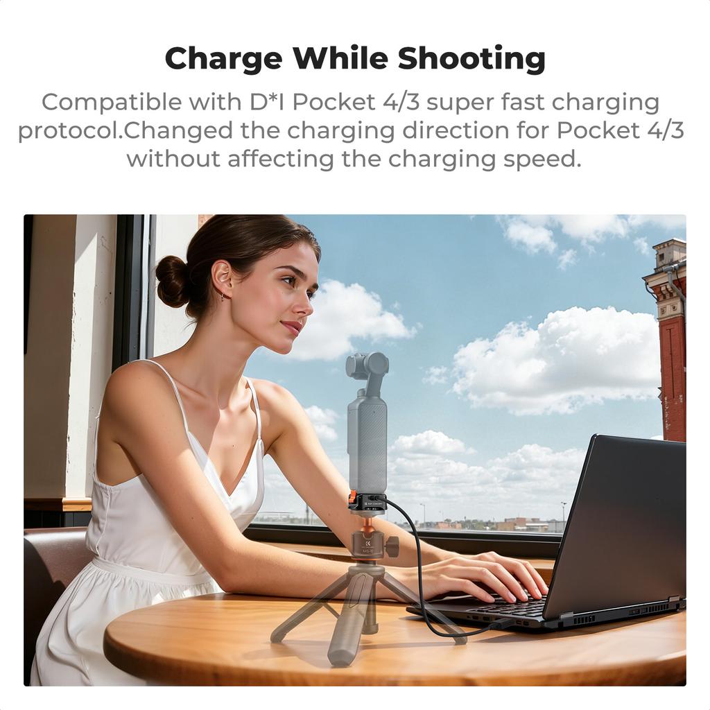 K&F CONCEPT PP61 Charging Adapter Base for DJI Osmo Pocket 4 Pocket 3 Fast Charging Aluminum Alloy Quick Release Stand Portable
