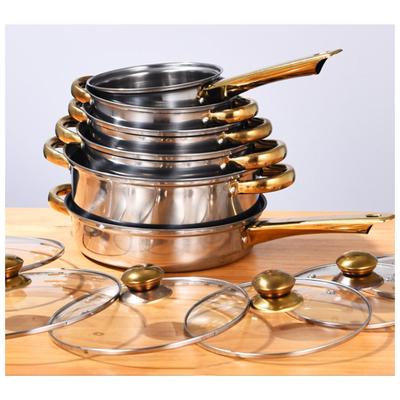 Conjunto de Utensílios de Cozinha Espessos de Aço Inoxidável 6 Peças Panela de Sopa Panela de Leite Frigideira com Chaleira Conjunto de Utensílios de Cozinha Domésticos Práticos