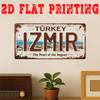 D Flat pc Vintage Izmir Turecko Kovový plechový znak Památky Egejské riviéry Nástěnné umění Retro mapa Izmiru s textem Ikonické symboly