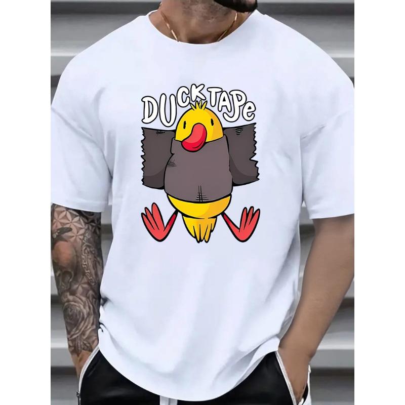 European Sizes Vintage Casual Duck Tape Duckling Graphic Print T-Shirt for Men, Round Neck, Summer Collection, Plus Size