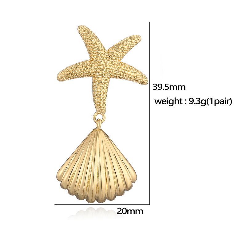 HECHENG, Shell Textured Starfish Metal 18K Gold Plated Earrings Summer Beach Holiday Glamour Jewellery Holiday Summer Jewellery