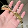2025 Autumn/Winter Gold Wheat Ear Leaf Tassel Brooch - Geometric Water Drop Metal Pin Sweater Accessory