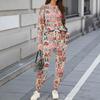 Sets For Women 2 Piece Round Neck Long Sleeve Shirts Printed Sweatpants Pocket Sets