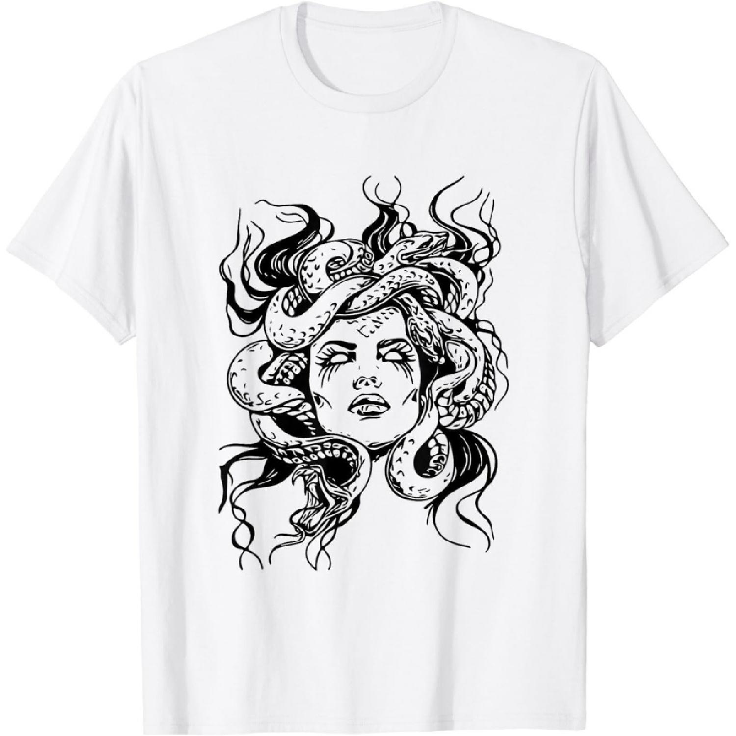 RWRAPS Медуза Греческая Мифология Богиня Мужчины Женщины Подарки Футболка (Белый, 5XL) S