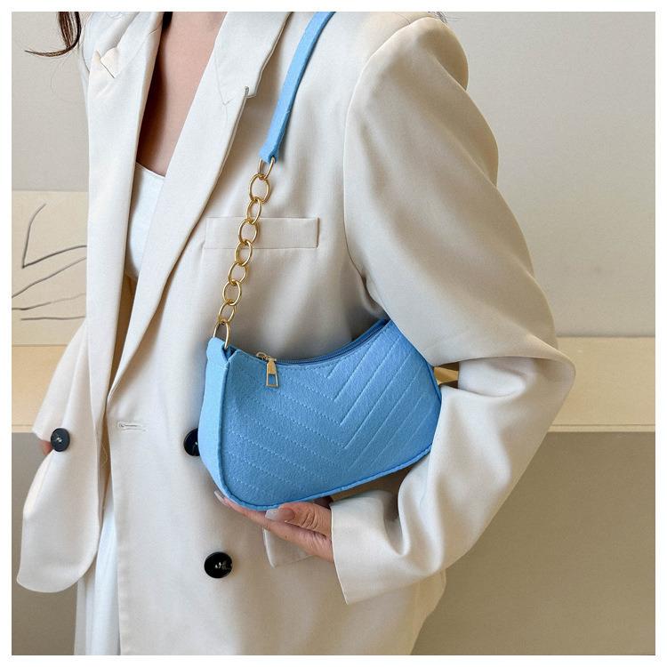 Women Felt Mini Shoulder Bag Solid Color Casual Handbag Female Underarm Bag Purse