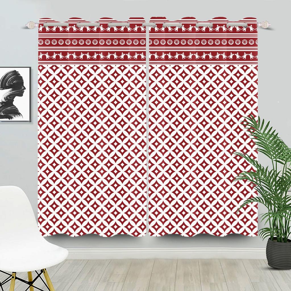 Christmas Home Window Curtains Red White Festive Printed Living Room Bedroom Holiday Decor Drapes Curtain With Grommet Polyester Ideal For Area