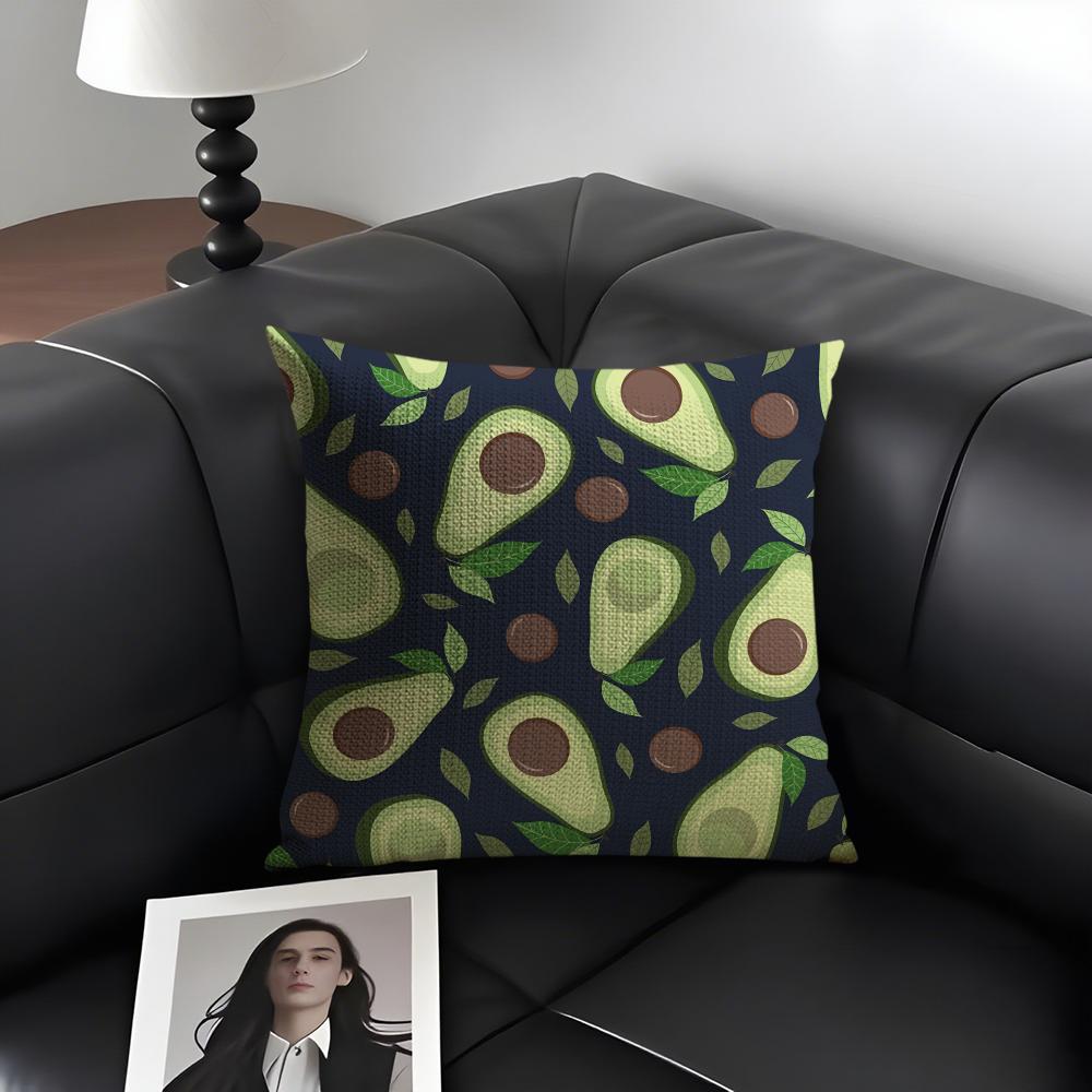 Avocado Print Cushion Cover Natural Linen Organic Fabric DoubleSided Printing Sofa Home Decor Gift Pillow Case